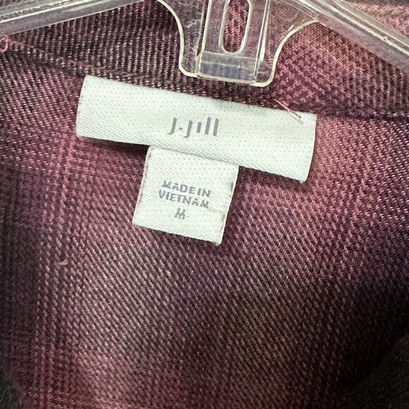 J Jill Cotton Ombre Plaid Shirt Tunic M Long Sleeve Button Front Fall Peplum Top - Picture 5 of 10
